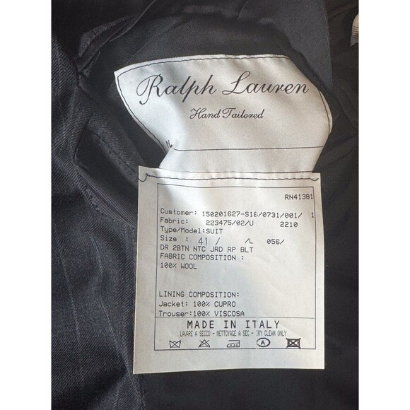 Ralph Lauren Blazer Black Hand Tailored Purple Label Stripe Suit Wool Jacket 41L - Picture 3 of 15